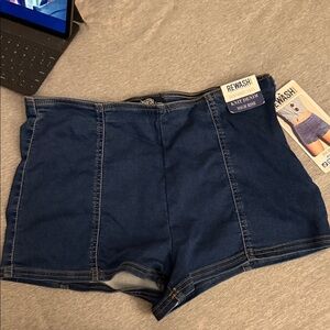 Rewash Dark Blue High-Rise Knit Denim Shorts